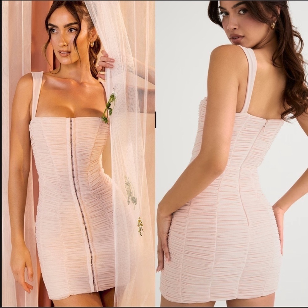 NWOT HOUSE OF CB 'Cate' Crystal Ruched Mesh Mini Dress sz XS